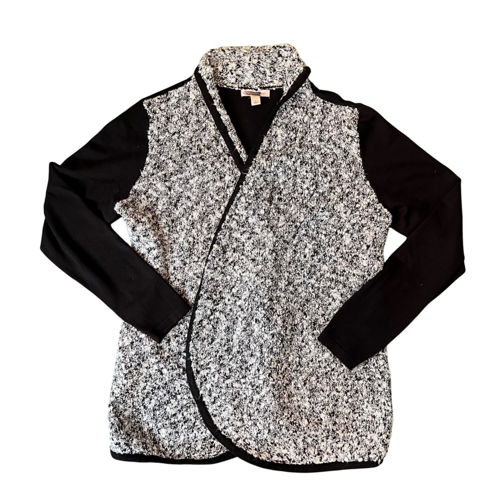 DB‎ Studio Black White Marled Knit Wrap Cardigan Sweater Womens Large